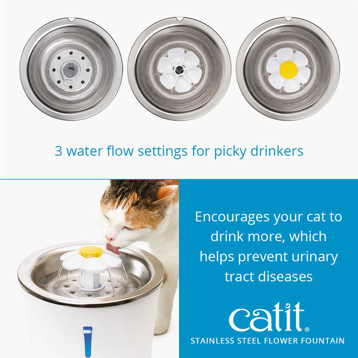 Catit 3L Flower Stainless Steel Water Fountain