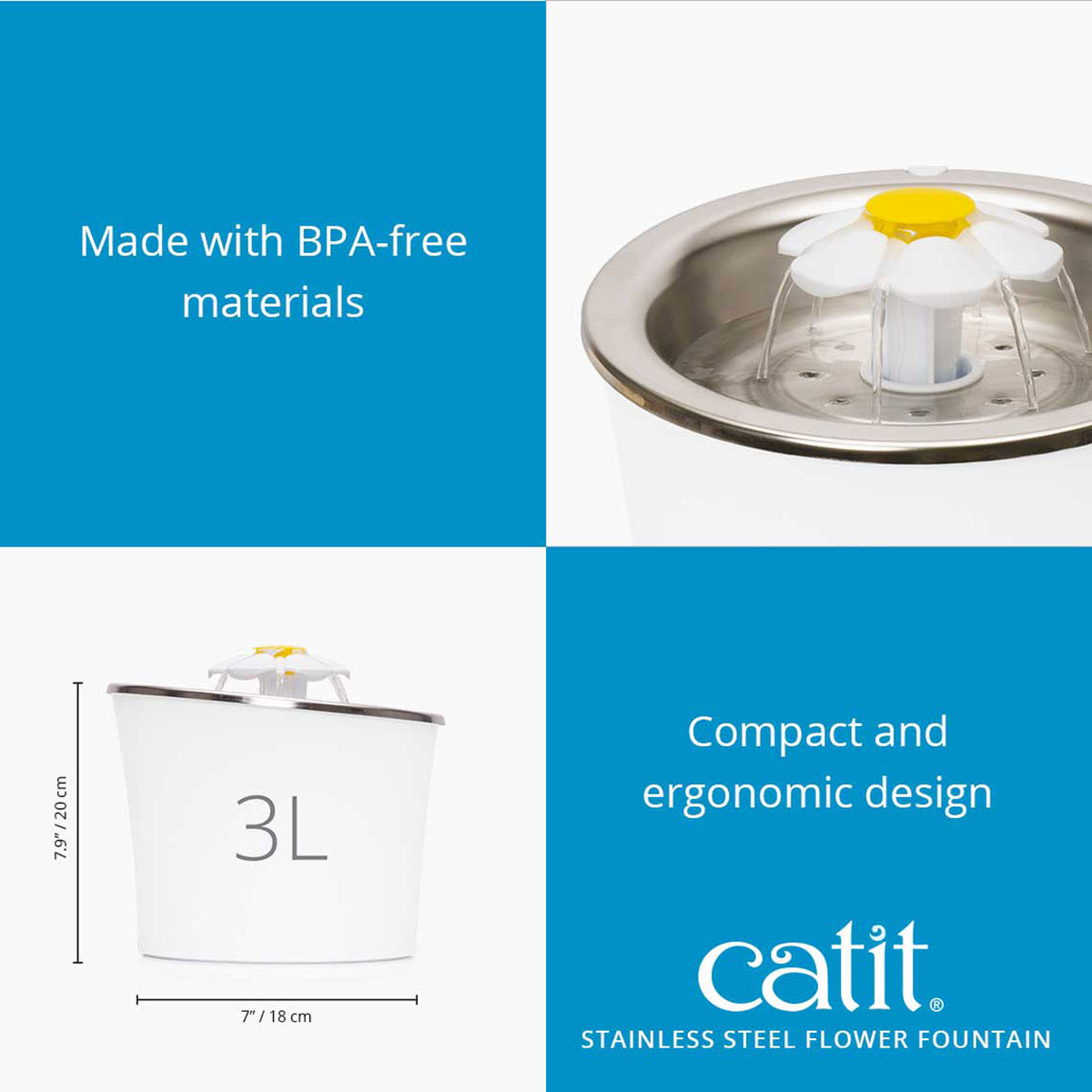 Catit 3L Flower Stainless Steel Water Fountain